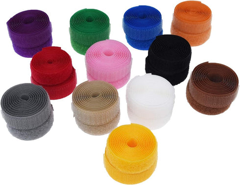Filan 12 Colors 24 Yards Sew On Hook and Loop Tape Fastening Nylon Fabric Tape with Non-Adhesive for DIY Craft Interlocking Tape Sewing Fasteners ...