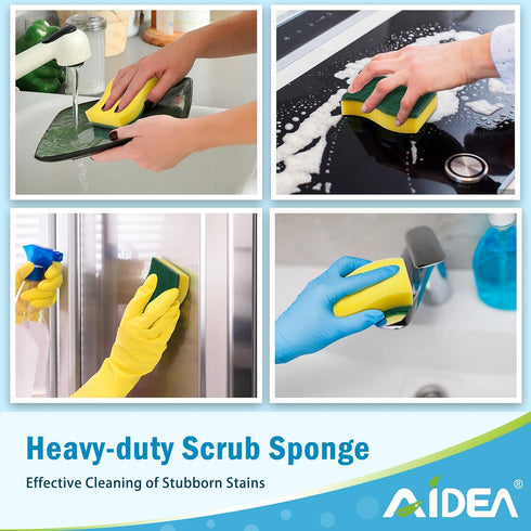 AIDEA Heavy Duty Scrub Sponge-12 Count, Kitchen Dish Sponge, Stink-Free Cleaning Sponge, Effortless Cleaning Eco Scrub Pads for Dishes,Pots,Pans A...