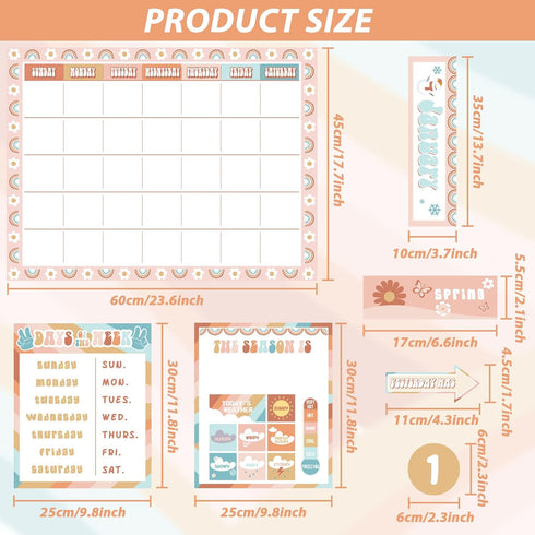 Groovy Calendar Bulletin Board Set Decorations Retro Hippie Calendar Seasons Weather Chart CTP Bulletin Board Paper-Cuts Boho Hippie Wall Decals f...