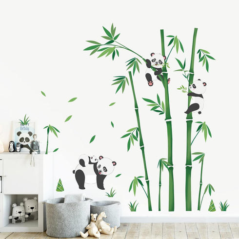 wondever Panda and Bear Wall Stickers Bamboo Green Plants Peel and Stick Wall Art Decals for Baby Nursery Kids Bedroom (H: 46 inches)...