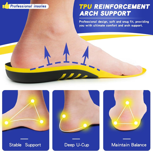 Plantar Fasciitis Relief Shoe Insoles,Arch Support Insoles,Running Athletic Gel Shoe Inserts,for Flat Feet,Pronation,Heel&Foot Pain...