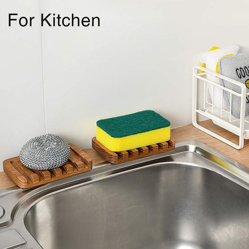 SUBEKYU Wooden Soap Dishes for Bathroom/Shower, Bar Soap Holder with Self Draining Tray, Natural Waterfall Drain Soap Saver, Teak (2P)...