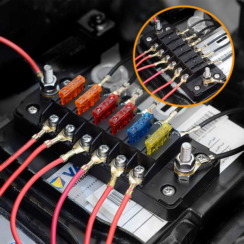 ELECTOP 6 Way Fuse Block Blade Fuse Box with Negative Bus, 6 Circuit Fuse Holder Fuse Block w/Negative Bus, Waterproof Protection Cover Sticker La...