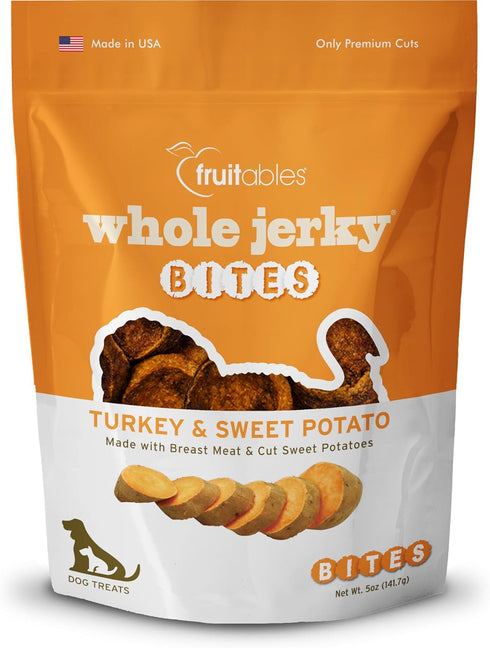 Fruitables Small Dog Treats – Whole Jerky Bites – Healthy Treats – Turkey & Sweet Potato Flavor – 5 Ounces...