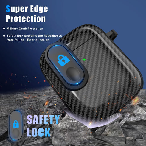 for AirPods Case Cover with Cleaning kit, Anti-Fall Lock Design, Powerful Drop Protection, Carbon Fiber Black for Apple AirPods 2nd 1st Generation...
