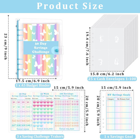 HAUTOCO 100 Envelopes Money Saving Challenge A5 Binder, Savings Challenges Book to Save $5,050, 500, 10,000, Budget Binder with Cash Envelopes, PV...
