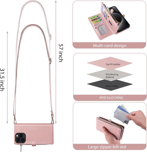 MInCYB for iPhone 12/12 Pro Wallet Case with Card Holder (12 Card Slots) - PU Leather Case for Women & Men, Wireless Charging, Detachable Magnetic...