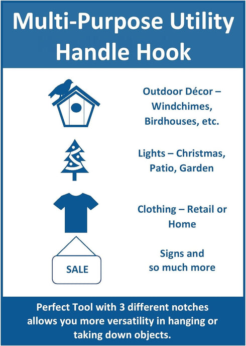 JSP Manufacturing Multi-Purpose Plastic Utility Hook Screw On Pole Attachment (Pole NOT Included) - Hang Christmas Lights, Bird feeders, Sting Lig...
