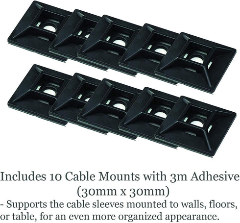 9.8 Feet Cable Management Sleeve and Wire Cord Organizer with 10 Mount and Ties. Adjustable Premium Neoprene Wraps for Computer Desk, TV, Electric...