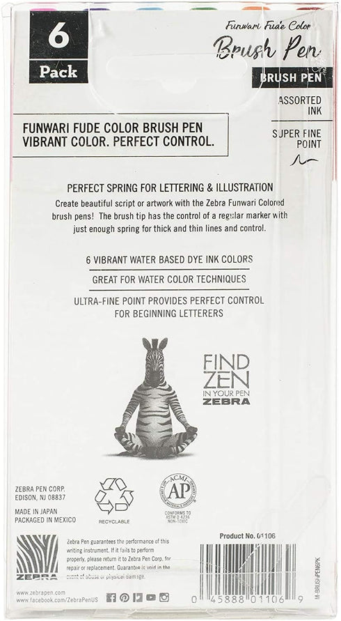 ZEBRA PEN Brush, Point, Assorted Colors, 6-Count Zebra FUNWARI Pen ST 6/PKG, 6-Pack...