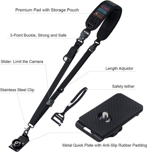 waka Camera Neck Strap with Quick Release and Safety Tether, Adjustable Camera Shoulder Sling Strap for Nikon Canon Sony Olympus DSLR Camera - Ret...