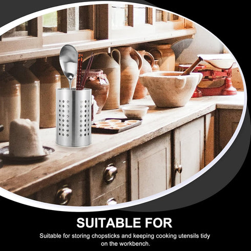 DOITOOL 2PCS Stainless Steel Kitchen Utensil Holders for Countertop Spoon Holder Silverware , Chopsticks Holder Spoon and Fork Holder for Restaura...