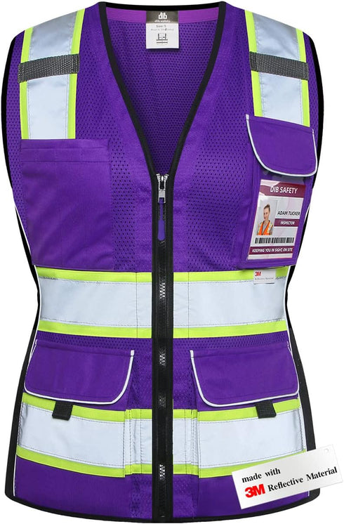 Vest for Women with Pockets, Mesh Reflective Vest High Visibility, ANSI Class 2 Made with 3M Reflective Tape, Purple XL...