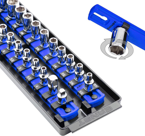 Ernst Manufacturing Socket Boss 2-Rail 1/4-Inch-Drive Socket Organizer, 13-Inch, for Toolbox drawer - Blue (8495) - Made in the USA...