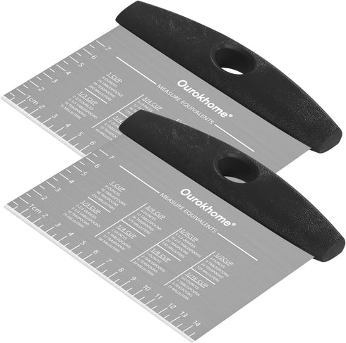 Ourokhome Dough Pastry Bench Cutter Scraper, Stainless Steel Pizza Cutter for Kitchen Baking, Dishwasher Safe, Anti-Wear Laser-Engraved Measuring ...