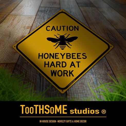 Caution Honeybees Hard At Work 12" x 12" Tin Road Sign Indoor Outdoor Beekeeping Apiary Theme Shed Garden Home Decor...