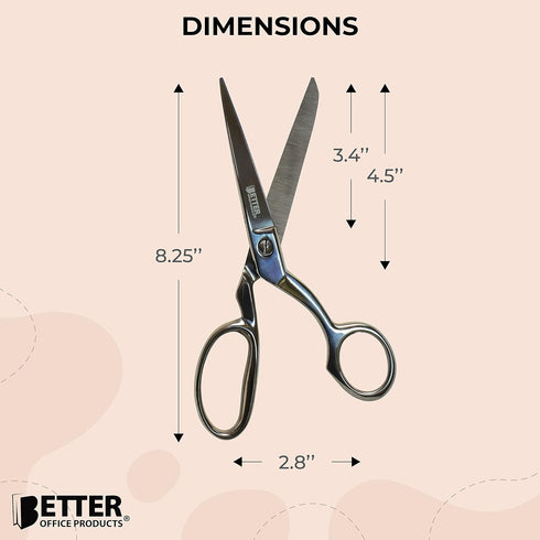 Better Office Products Premium Stainless Steel Sewing Scissors, 8", Ultra Sharp Tailoring Shears, for Dressmaking, Leather Cutting, Fabric, Heavy ...