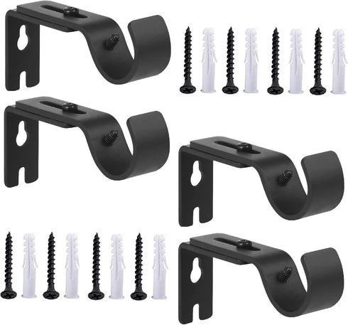 Heavy Duty Adjustable Curtain Rod Brackets Rod Holders for 1 Inch Rod, Black Color, (Set of 4,Black)...
