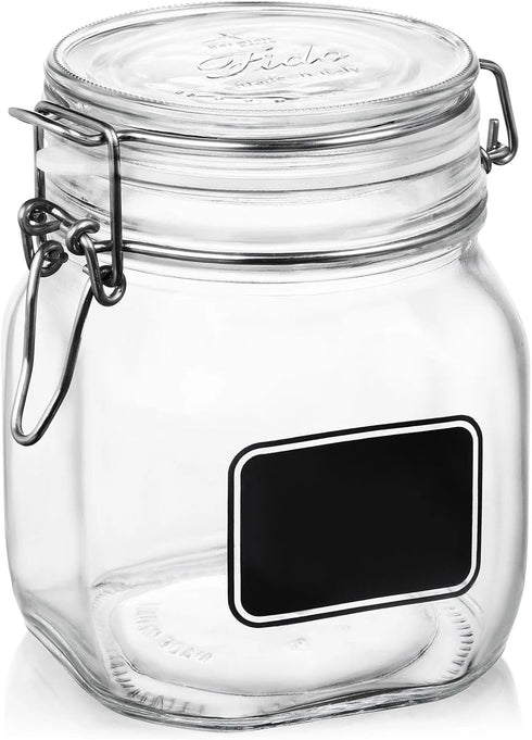 Bormiolio Rocco Clear Jar with Chalkboard, 25.3 Oz...