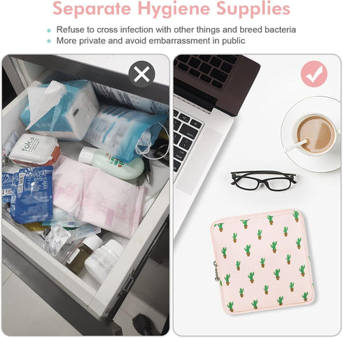 2 Pack Period Bag for Teen Aged Girls, Sanitary Napkin Storage Bag, Functional Waterproof Sanitary Pads Bags for Panty Liners, Tampons, Menstrual ...