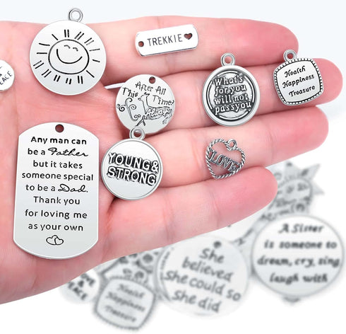 350Pcs Motivational Keychain Accessories Set with 50 Engraved Inspirational Words Charms, 50 Leather Keychain Tassels, 50 Keyring with Chain, 200 ...