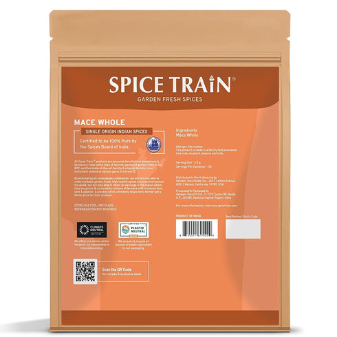 SPICE TRAIN Whole Mace (50g/1.76oz) Non GMO, Gluten Free, 100% Raw, Sourced from India, For Cooking, Smoothies, Lattes, Packed in Resealable Ziplo...