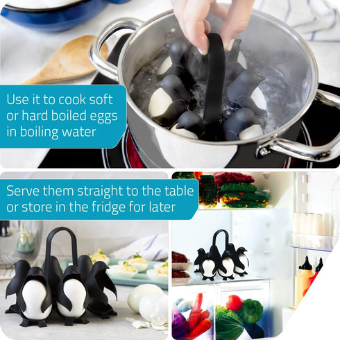 Peleg Design Egguins 3-in-1 Cook, Store and Serve Egg Holder, Penguin-Shaped Boiled Egg Cooker for Making Soft or Hard Boiled Eggs, Eggies, Holds ...