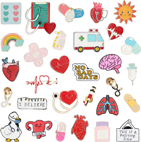 30 Pcs Nurse Pins for Badge Cute Medical Stethoscope Brooch Pins Gifts Enamel Lapel Brooches Pins for Nurse Doctors Nursing Students Teachers...