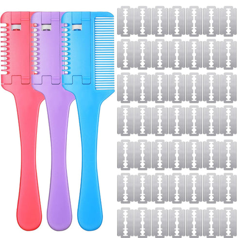3 Pcs Pet Dog Cat Razor Comb with 50 Pcs Replacement Razors Hair Cutter Comb Cutting Scissors Hair Trimmer Comb Tool Grooming Dog Cat Double Sided...