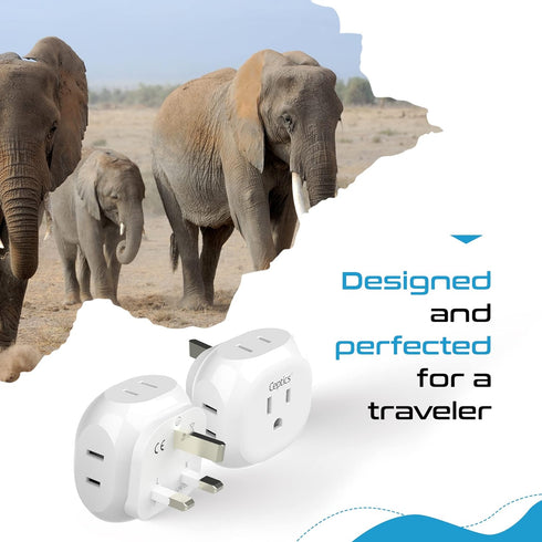 Ceptics US to UK Plug Adapter UK, Ireland Power Adapter Charger 4 Input - Ultra Compact - Light Weight - USA to Any Type G Countries Such as Hong ...