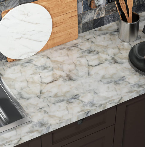 Livelynine Pacific Blue Marble Contact Paper Self Adhesive Wallpaper for Kitchen Marble Countertop Peel and Stick Waterproof Table Top Cover Desk ...