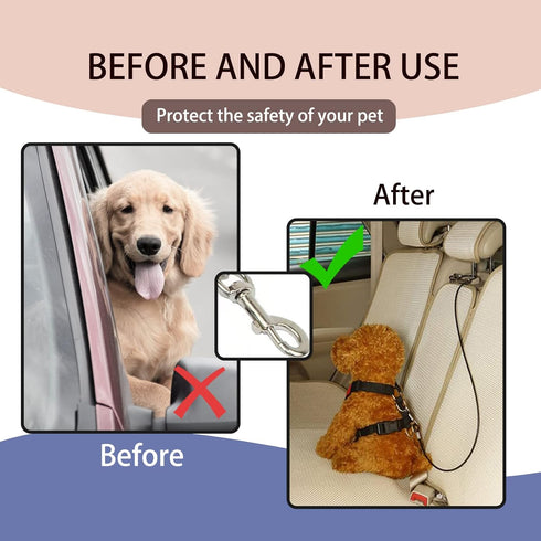 Dog Tether for Car Pet Dog Car Seat Belt Restraint Chew Proof Safety Tether Cable with Double Hook Stainless Steel Coated Pet Vehicle Leash and Ha...