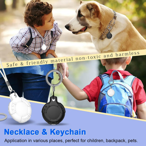 AirTag Case, Waterproof AirTag Bracelet & Necklace for Kids, Soft Silicone Air Tag Holder with Key Ring (Black+ Beige, White)......