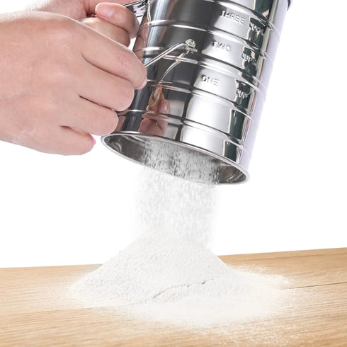 Flour Sifter, 3 Cup Flour Sifter for Baking Fine Mesh Rotary Hand Crank with Loop Agitator for Quick Sifting, Flour Sifter Stainlees Steel, Crank ...