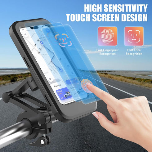 BOHISEN Motorcycle Phone Mount Waterproof Sensitive Touch Screen Hard Shell Phone Case Holder Anti-Theft Phone Holder with Aluminum Handlebar Moun...