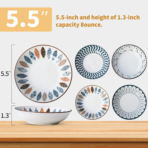 4Pack Ceramic Cat Dishes with Nonslip Mats, 5.5 Inch Shallow Cat Food Bowls, Whisker Fatigue Cat Bowl, Cat Dishes for Food&Kitten Bowls, Microwave...