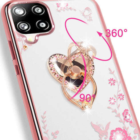 B-wishy for Samsung Galaxy A12 5G Case, Glitter Crystal Butterfly Heart Floral Slim Luxury Bling Diamond Rhinestone Cute Girls TPU Case with Ring ...