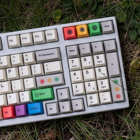 PBT Grey Beige Keycaps Set Cherry Profile 141 Keys Custom Dye-Sub Retro Keyboard Keycaps for 60% 65% 70% 100% Cherry Gateron MX Switches Mechanica...