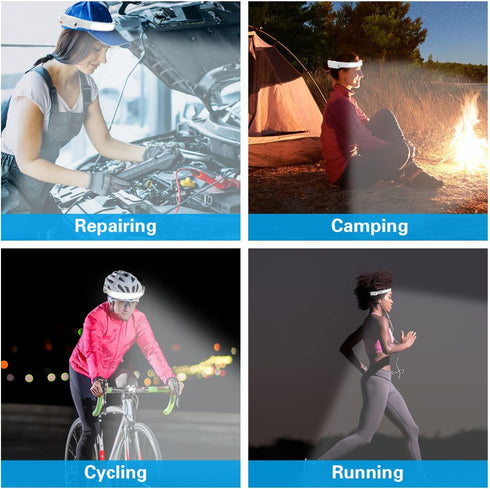 COSOOS 2 Rechargeable Headlamp Flashlight, Bright LED Head Lamp Outdoor, 1000Lumen Floodlight & Spot Light, Motion Sensor, 2.4oz Lightweight Headb...