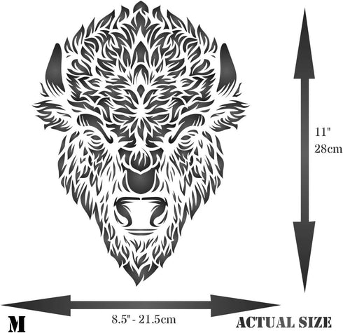 Bison Head Stencil, 8.5 x 11 inch (M) - Classic American Buffalo Bison Head Stencils Template for Painting...