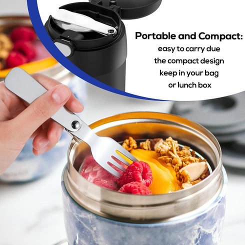 2pcs Replacement Spoons and 1pc Fork Compatible with Thermos Funtainer 10oz Insulated Food Jar, Stainless Steel Metal Folding Spoon Portable Folda...