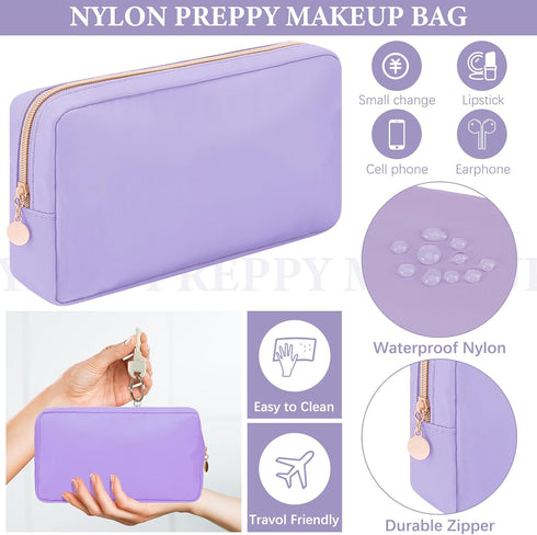 Hushee 4 Pcs Nylon Makeup Bag Christmas Gifts Preppy Zipper Pouch Nylon Toiletry Bag Waterproof Storage Bag for Women Girls Organizer (Black, Fuch...