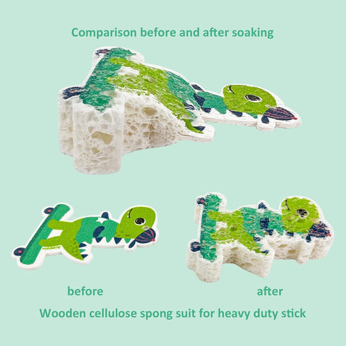 3pcs Compressed Wood Pulp Sponge Scrubber, Cute Cartoon Dual-Sided Reusable Dish Washing Cleaning Sponges Brush, with lanyard, Individually Packag...