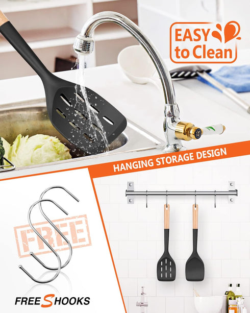 Pack of 2 Silicone Spatula, Non Stick Cooking Utensil Set Wooden Handle Kitchen Turner for Baking Mixing Grilling Serving Food Heat Resistant Non ...