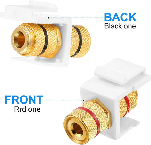12 Pieces Banana Jack Binding Post Keystone Jack Insert, Black and Red Rings Audio Speaker Keystone Connector Screw Type Inline Coupler for Wall P...