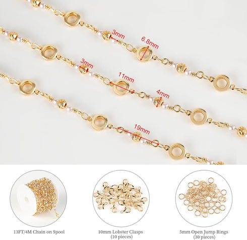 KYUNHOO 13 Feet Gold Plated Necklace Chain Bulk on Spool Beads Hollow Circle Decoration Solid Brass Chain Links with Lobster Clasps and Jump Rings...