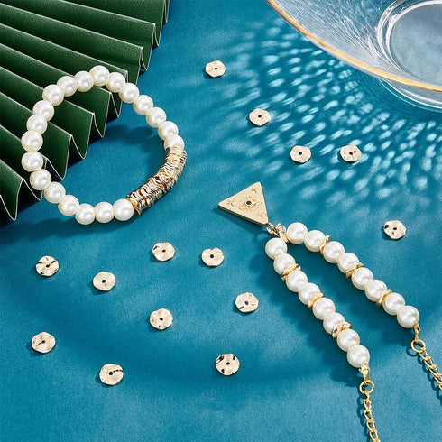 PH PandaHall 50PCS 14k Gold Plated Spacer Beads, 8mm Flat Round Metal Beads Brass Wavy Disc Beads Jewelry Loose Beads for DIY Bracelet Necklace Ea...