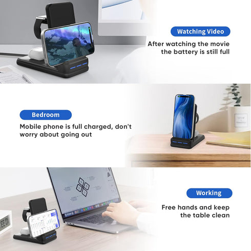 DNTGVUP Wireless Charger for Multiple Devices: 3 in 1 Fast Portable Charging Station for iPhone/for iWatch/for AirPods - Foldable Travel Friendly ...