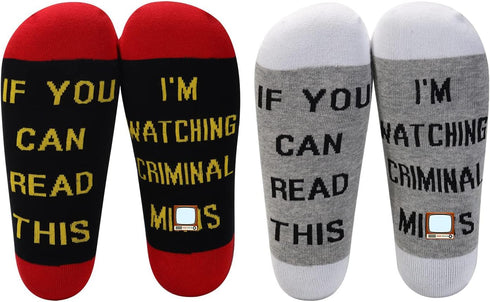 LEVLO If You Can Read This I'm Watching Criminal Cotton Socks Criminal Fans Gift (2 Pairs/Set)...