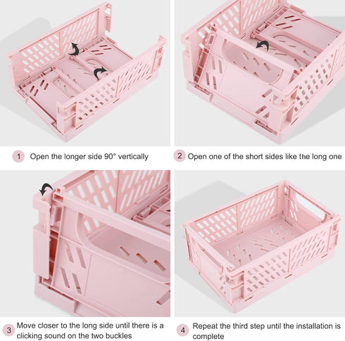 Plastic Baskets for Desk Organizing, Drawer Organizer, 2 Medium+2 Small Durable Folding Storage Crate for Home Kitchen Classroom Office Bedroom an...